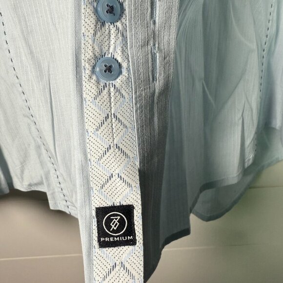 7 Diamonds Premium Button Down Shirt Men's Size XXL Light Blue and White Stripe - Picture 8 of 11
